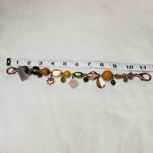 Chico's Anklet / Bracelet 11" Beaded Metal Charms Copper Yellow Green NWT - Picture 5 of 13